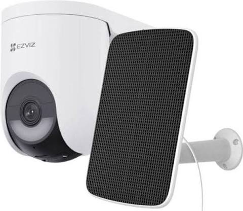 [CS-HB8c/SP-R100] Ezviz - Kit Cámara WiFi 6 (2.4Ghz) PT Vista Panorámica 360° 2K+ (4 Megapíxel), Batería 5200Mah, IP65 + Panel Solar